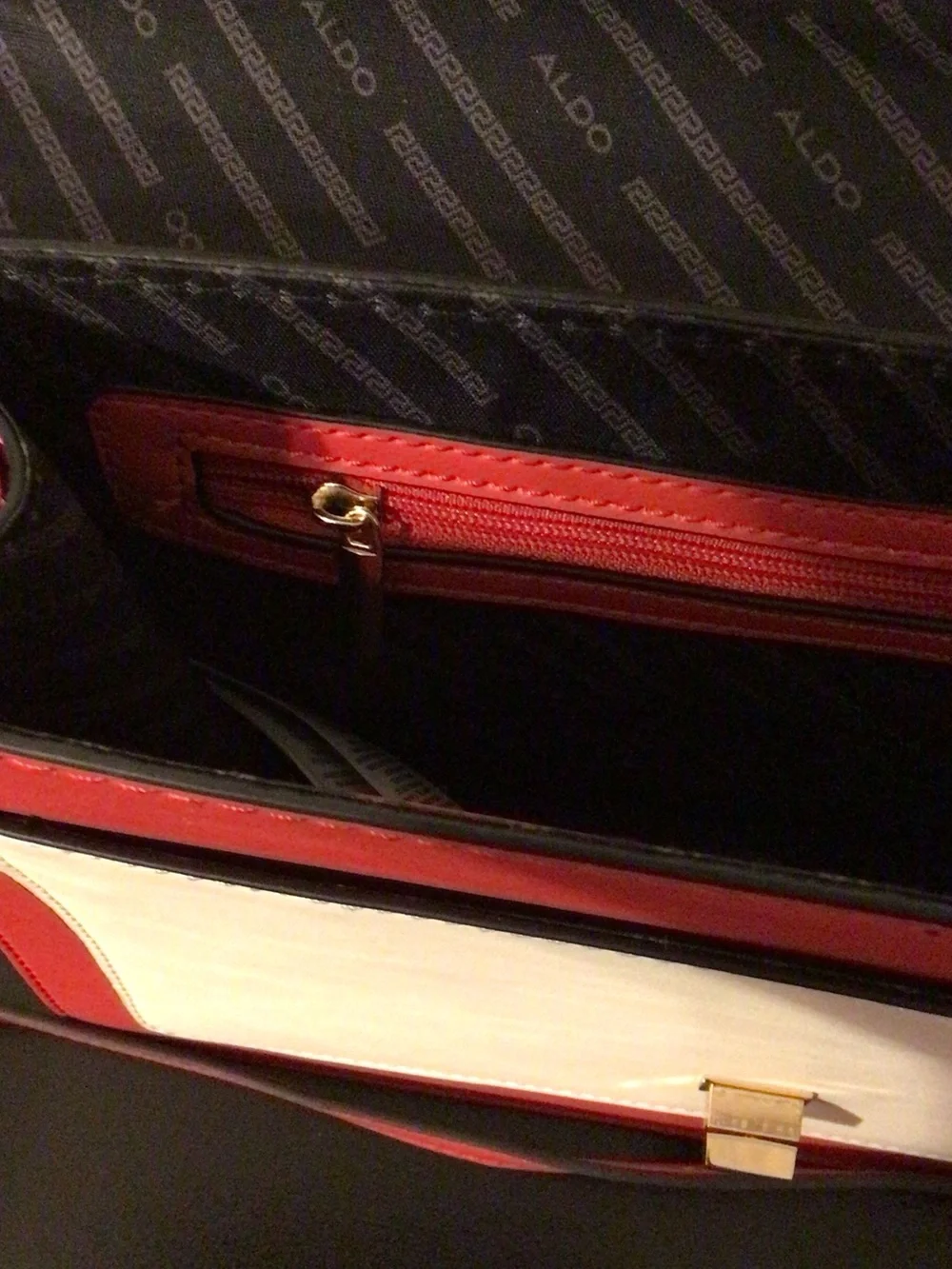 ALDO Red & White Gingham Chain-Accent Top-Handle Satchel